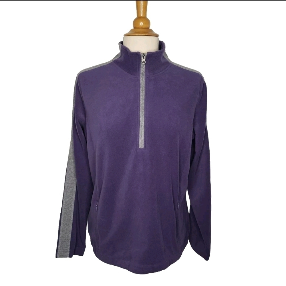 Eddie Bauer 1/4 Zip Soft Fleece Pullover Lightweight Jacket PM Grey Stripe